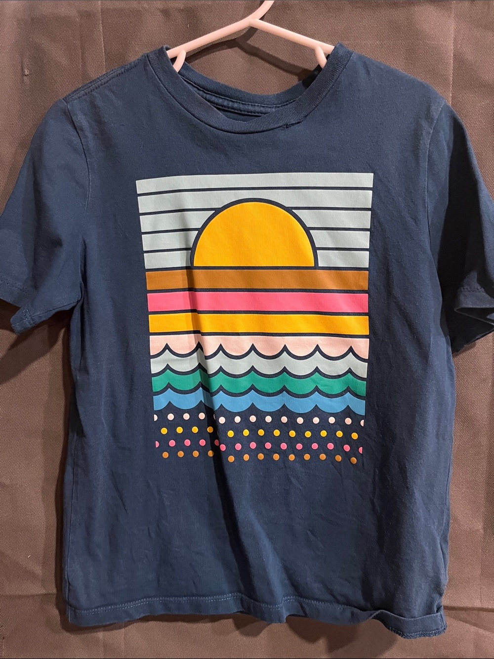 Amazon Essentials Navy Graphic Sunset Waves Tee